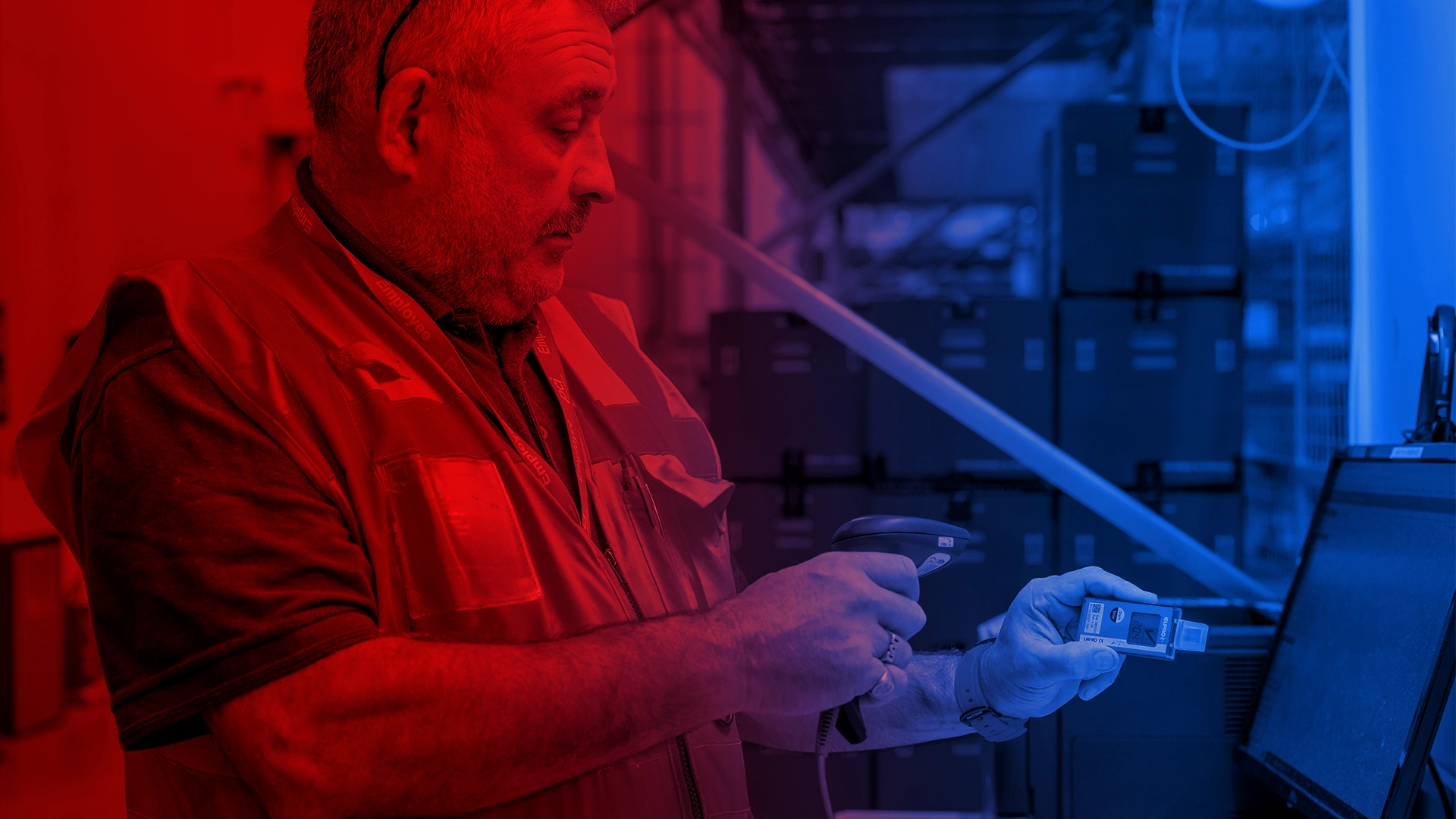 PCI Pharma Services professional verifying packaging data in a clinical manufacturing environment, highlighting precision in global supply management.